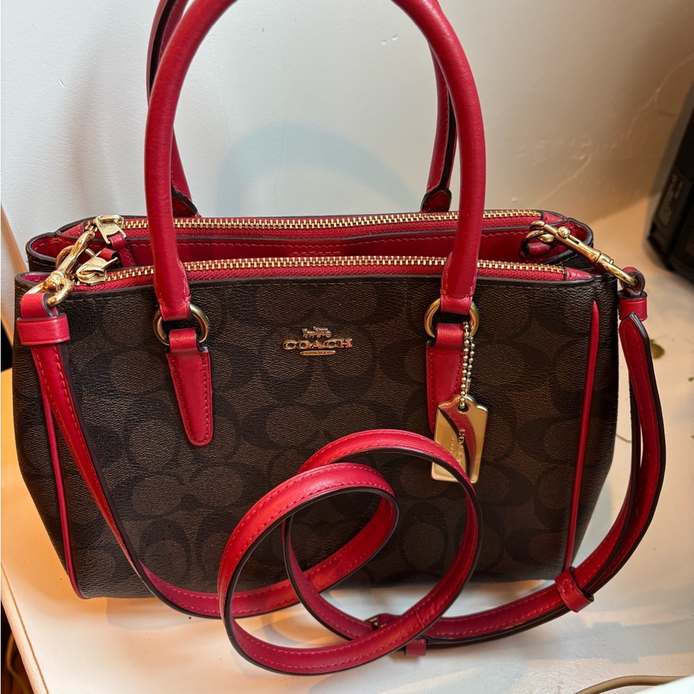 Coach Small Brown and Red Handbag